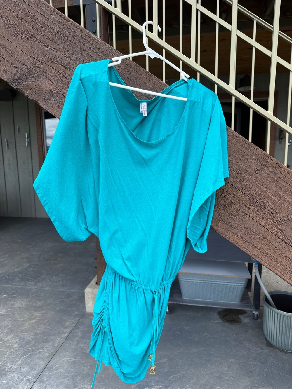 Luli Fama size MED coverup Green/Teal Ruched Drawstring Dress